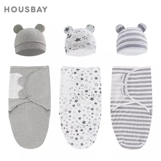 0-3 meses bebê recém-nascido saco de dormir com chapéu conjunto ajustável bebê swaddle cobertor verão fino respirável algodão macio meninos meninas