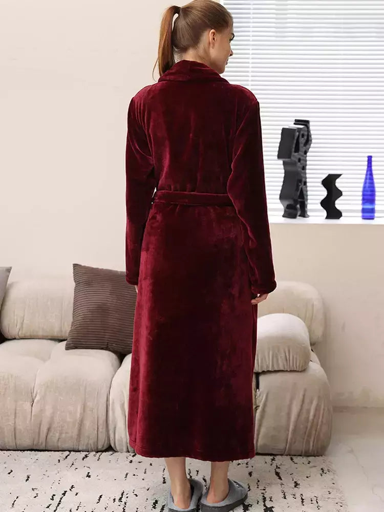 Camisola Nobre Flanela Preta, Longo Robe Termal, Conjunto de Pijamas com Calças, Roupa de Casa, Luxo, Outono, Inverno