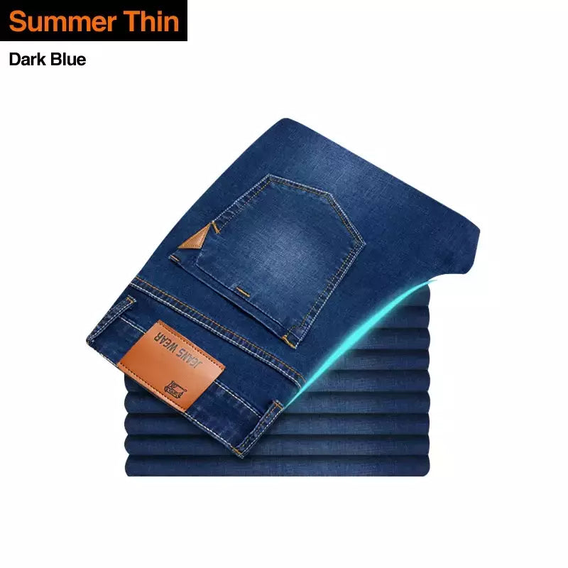Jeans estilo clássico irmão Wang masculino, casual, stretch, fino, calça jeans, azul claro, calça preta, marca masculina