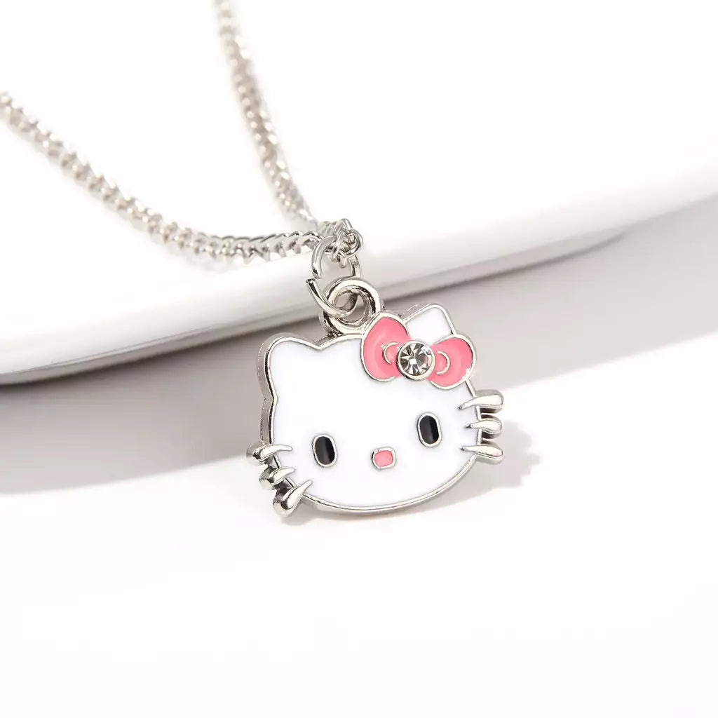 Olá kitty pingente colares moda arco bonito gato colar para mulheres homens jóias acessórios presentes menina metal kt gato pingente