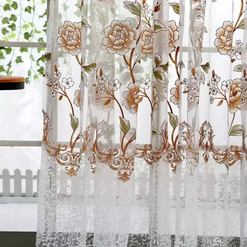 Peony Tule Cortinas para Porta e Janela da Cozinha, Jacquard Sheer Voile, Cortinas de Fios, Sala e Quarto, 100x200cm, Y, 1PC