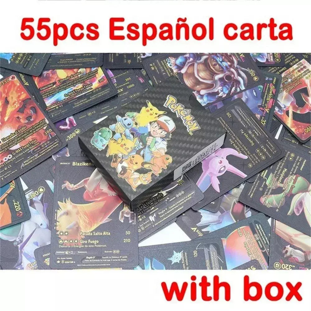 Cartão de folha de ouro colorido pokemon charizard pikachu arceus prata preto arco-íris inglês francês alemão espanhol vstar gx vmax cartões