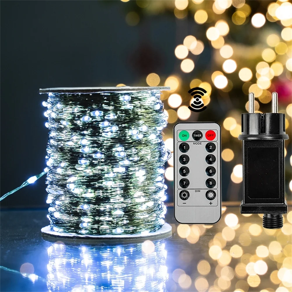 Impermeável Fairy String Lights com controle remoto, guirlanda de Natal, decoração ao ar livre, árvore, rua, casamento, festa, 1pc, 500 LED, 1000LED