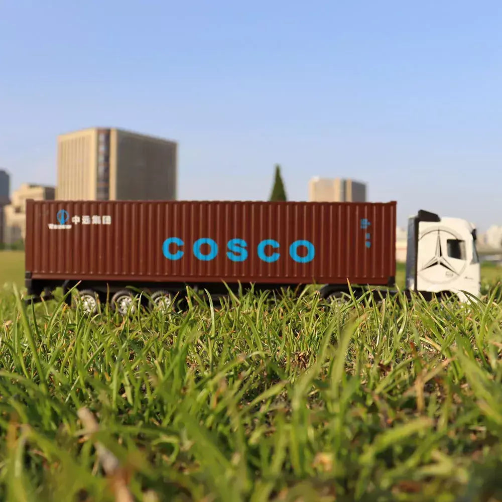 1:50 caminhão contêiner carros de brinquedo modelo fundido pneus de borracha veículo puxar para trás luz música carro em miniatura meninos presentes do festival