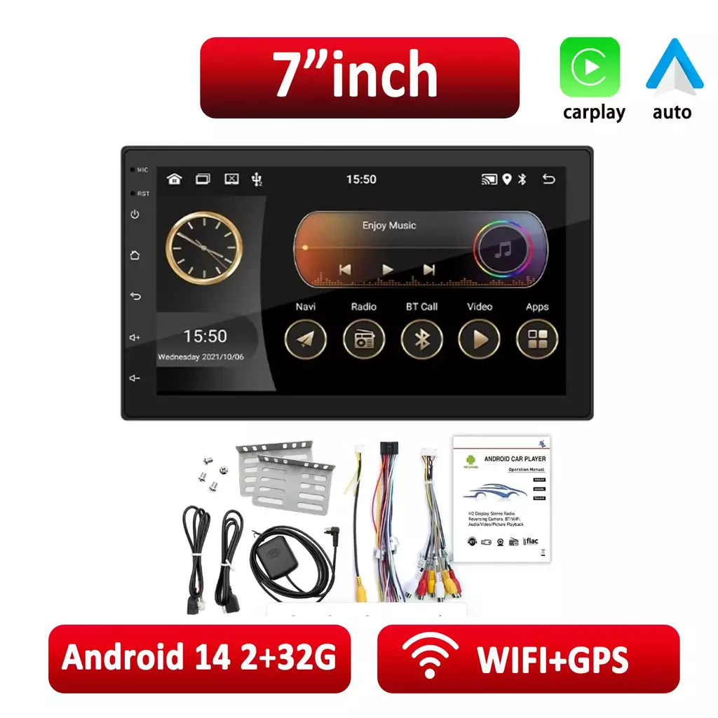 Essgoo android 14 rádio do carro sem fio carplay auto 7 "/9"/10 "universal wifi gps áudio do carro reprodutor multimídia para nissan toyota kia