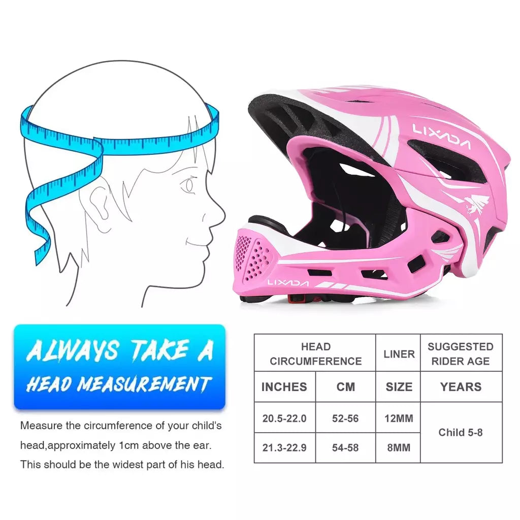 Lixada crianças 2-em-1 destacável capacete facial completo crianças esportes capacete de segurança da bicicleta equipamentos de proteção crianças capacete de ciclismo