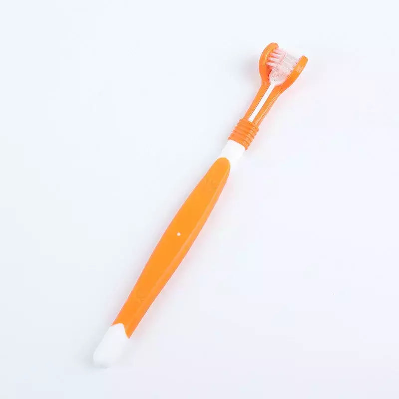 Escova de dentes de plástico para animais de estimação, 3 lados, remoção de tártaro, mau hálito, limpeza de boca, cuidados dentários para animais de estimação, boca de limpeza de gato