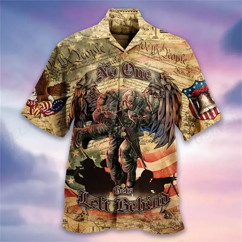 Camisa havaiana com estampa 3D masculina papagaio, blusa de praia casual manga curta, camisa lapela vocacional, moda menino