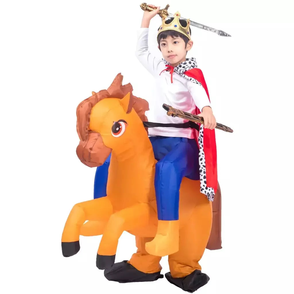 Crianças criança inflável cavalo traje meninas meninos rei cowboy passeio cavalo engraçado halloween purim festa inflado vestuário disfraces