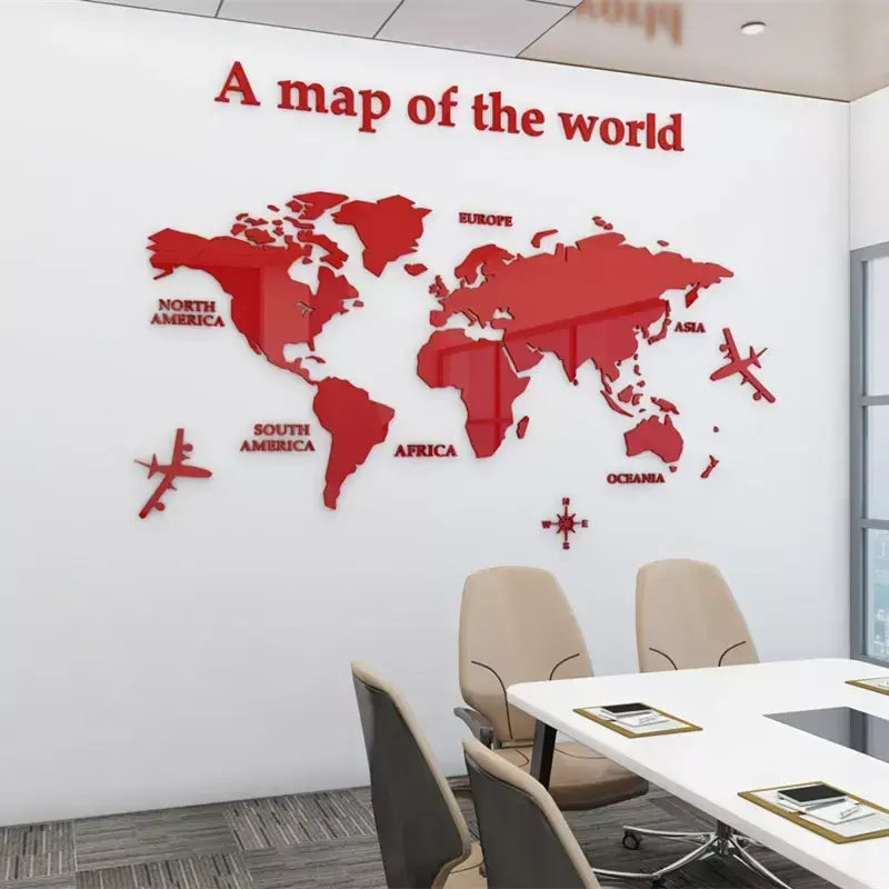 Mapa mundi 3d adesivo de parede acrílico cor sólida cristal quarto parede com sala estar sala de aula adesivos ideias de decoração de escritório