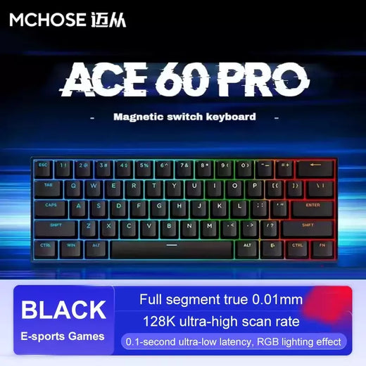 MCHOSE ACE68 ACE60 Pro Teclado magnético com fio mecânico para jogos 0,01 mm RapidTrigg 8000 Hz SOCD/Rs 0,125 ms 128 K Taxa de amostragem