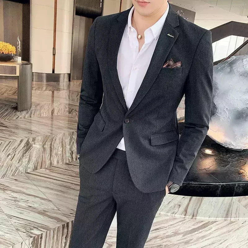 (Blazer + calças) high-end marca formal negócios xadrez terno dos homens noivo vestido de casamento cor sólida palco desempenho smoking S-7XL