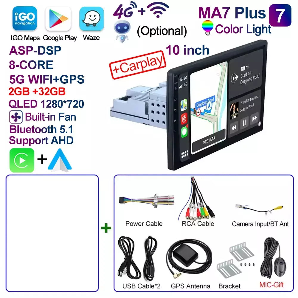 Caixi 7 ''9'' 10 ''8 núcleo android 1din multimídia carro carplay navegação universal gps 1 unidade central din rádio automático áudio estéreo dvd