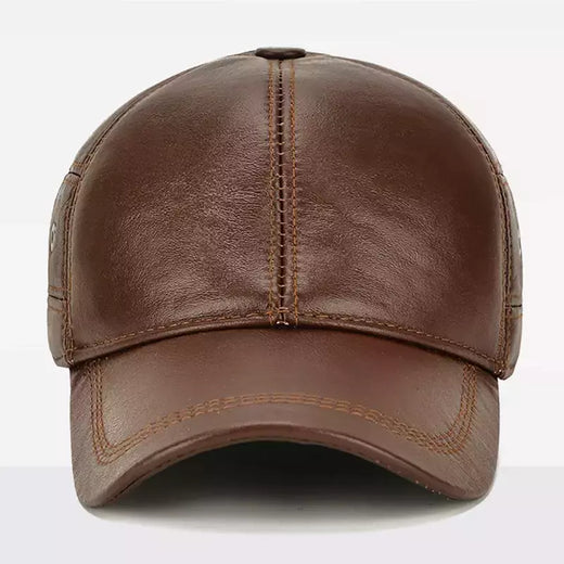Boné de beisebol de couro verdadeiro para homens, boné de couro real, orelha exterior, novo estilo, inverno quente, 2022