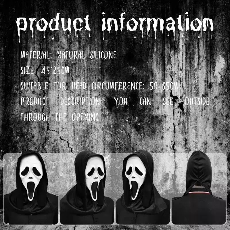 Látex grito ghostface máscara horror cabeça cheia máscara brincadeira cosplay traje filme assustador ghostface adereços decoração de casa fontes de festa