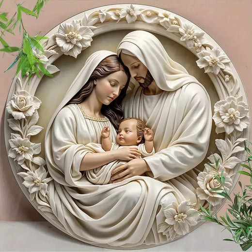 Ornamento clássico de madeira para presépio: a Sagrada Família de Maria, Jesus e Joseph, pendurado na parede, ?