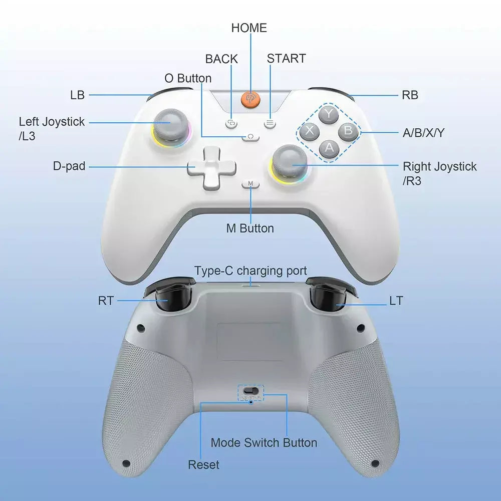 EasySMX X05 Controle PC Sem Fio Gamepad Bluetooth Controlador de Jogos Compatível com PC/Celular/Switch/ Steam Gamer, Luz RGB, Efeito Hall