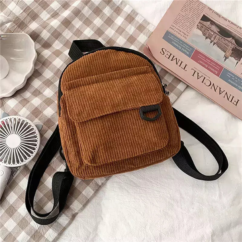Mini mochila feminina, mochila escolar de veludo simples pequena, grande capacidade, mochila feminina durável, monocromática, casual, viajando, moda
