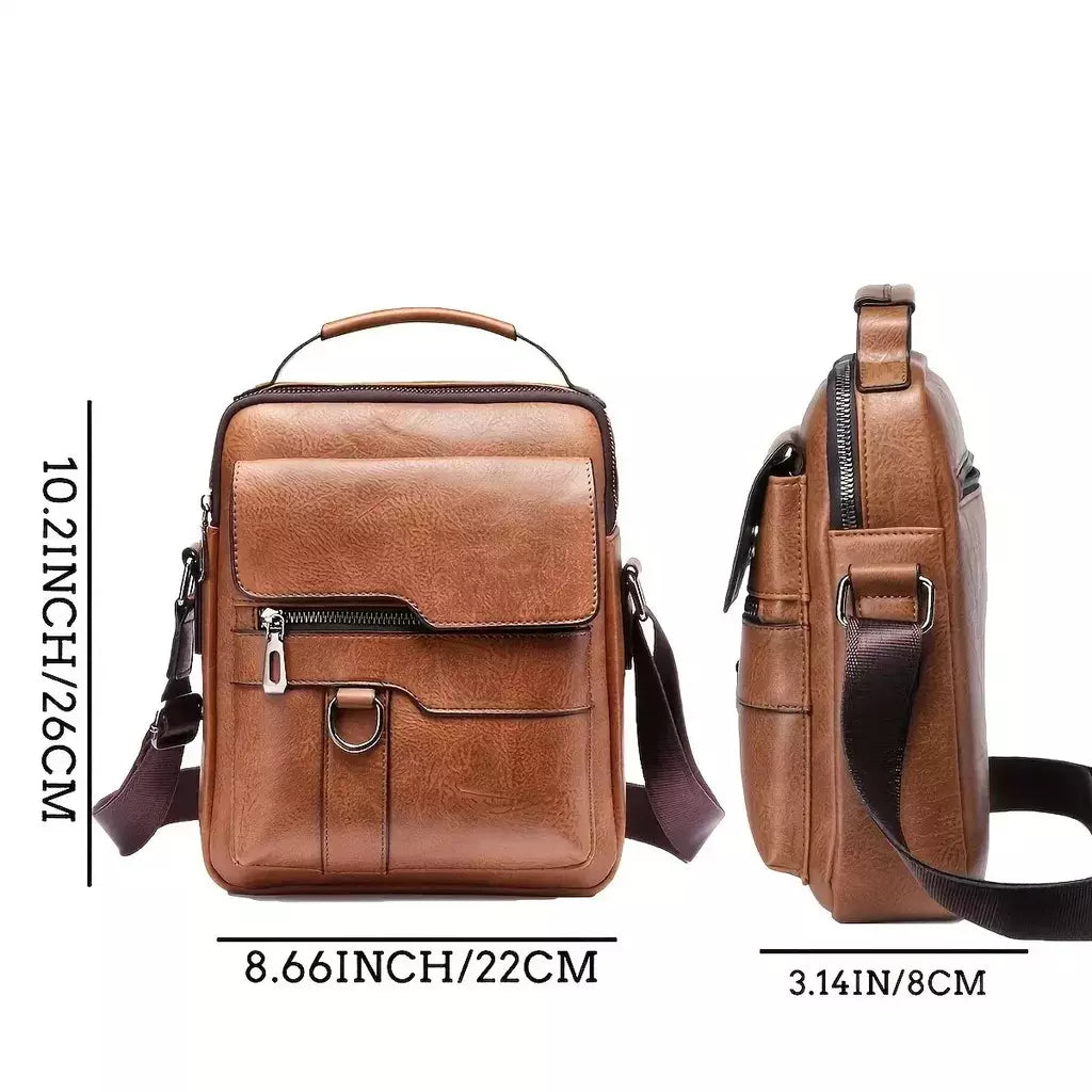 Bolsa de Ombro de Couro PU para Homens, Bolsas Crossbody, Business Flap, Mala Mensageiro Sólida Masculina, Bolsa de Viagem para iPad, 9.7 ", Brand