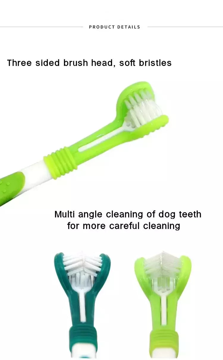 Escova de dentes de plástico para animais de estimação, 3 lados, remoção de tártaro, mau hálito, limpeza de boca, cuidados dentários para animais de estimação, boca de limpeza de gato