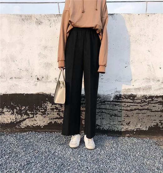 Elegante calça jeans de lã feminina, calça casual de cintura alta, perna reta, calça drapejada folgada, novo estilo, 2024