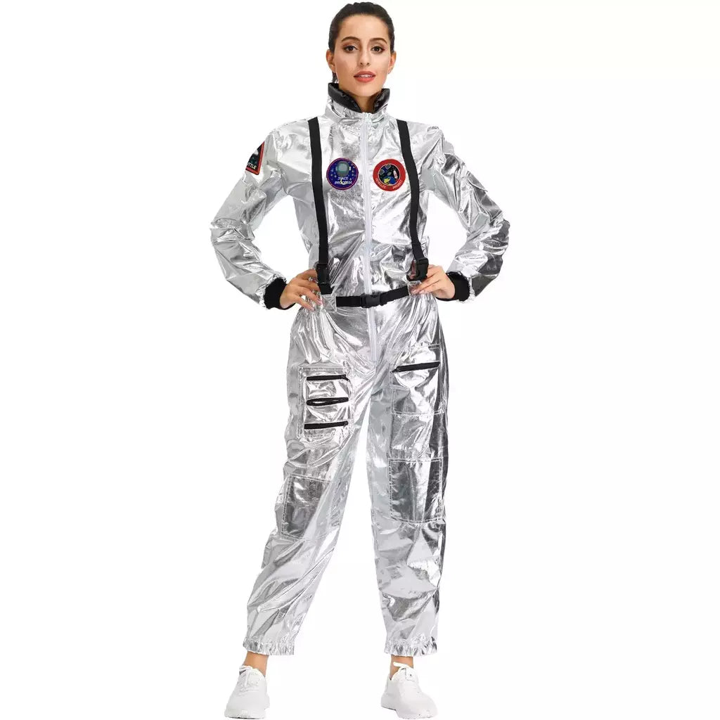 Halloween natal prata spaceman masculino feminino espaço terno adulto crianças astronauta traje festa de família vestir-se presente aniversário