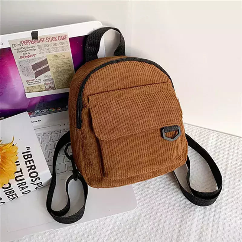 Mini mochila feminina, mochila escolar de veludo simples pequena, grande capacidade, mochila feminina durável, monocromática, casual, viajando, moda