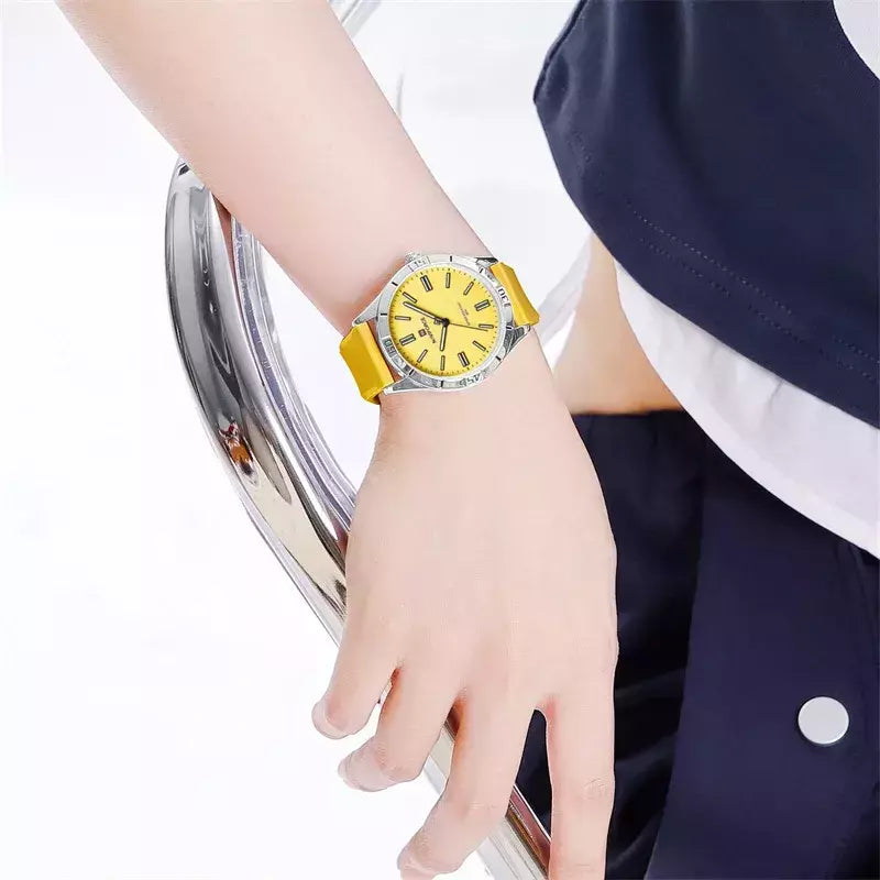 Naviforce relógio de pulso feminino simples, pulseira de silicone impermeável, novo design, moda, para senhoras, 2024