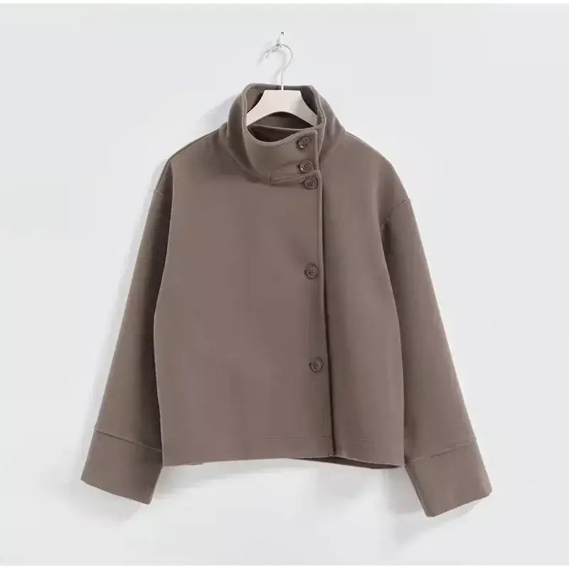 Gola feminina casacos de lã de inverno 2024 nova moda único breasted feminino manga longa jaquetas senhora do escritório rua casaco curto