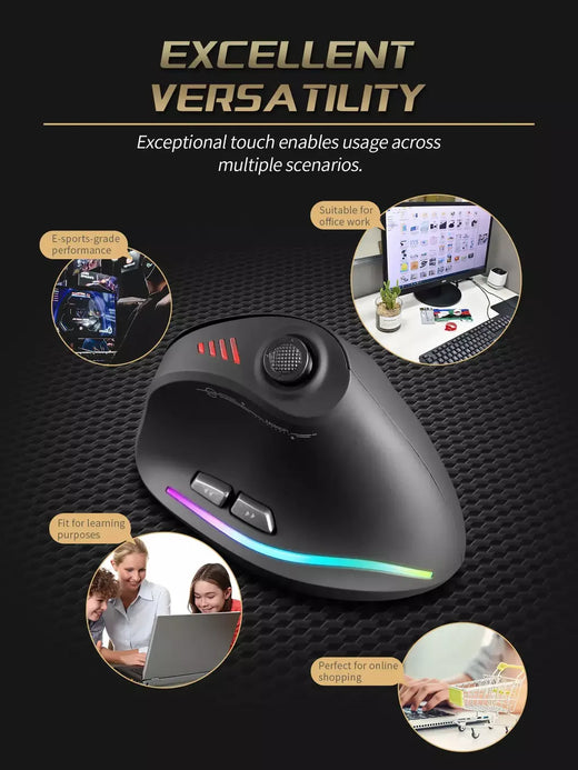 Zelotes f18 mouse ergonômico vertical 2.4g mouse sem fio bluetooth 24000dpi com programação mouse para jogos para computador portátil