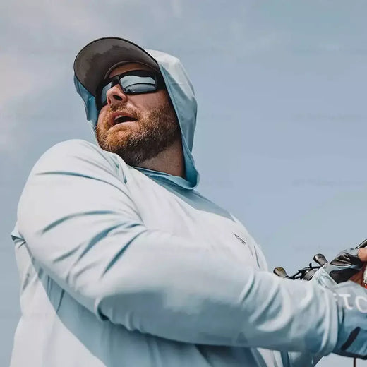 Malfc camisa masculina de pesca com capuz, manga longa, camiseta de pesca, proteção uv, vestuário de pesca