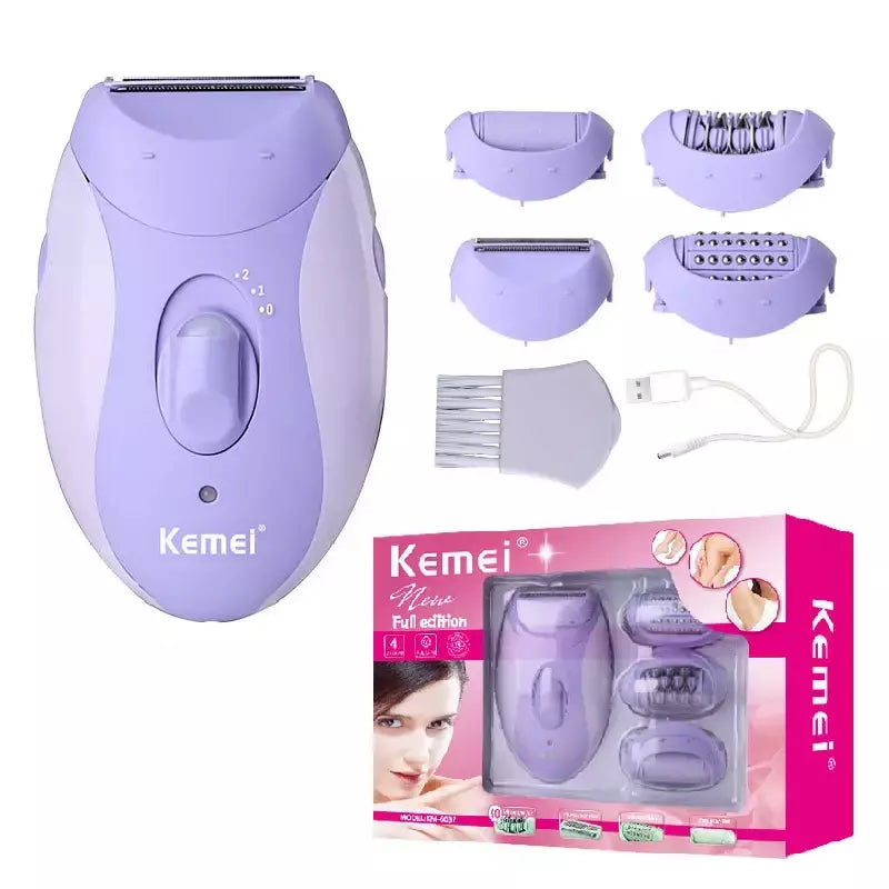 Kemei-Depiladora Elétrica Recarregável para Mulheres, 4in 1, Depilação Facial do Corpo, Aparador de Biquíni para Pernas, axilas