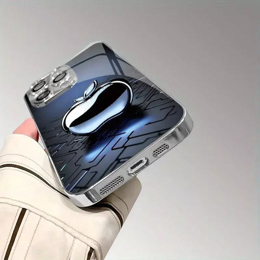 Tecnologia de metal para apple padrão vidro temperado galvanizado caso para iphone 17 16 pro max 15 14 plus 13 12 16e 17 capa ar