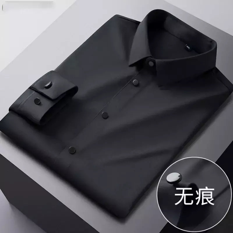 Camisa de spandex fina de manga comprida masculina, manga curta, elástica alta