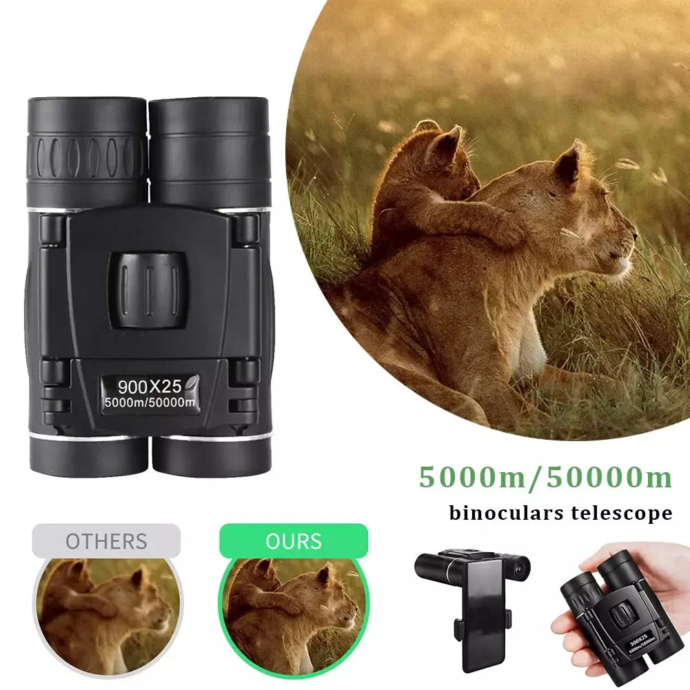 900x25 portátil hd zoom 5000m/50000m binóculos telescópio poderoso dobrável visão de longa distância caça acampamento ao ar livre esportes