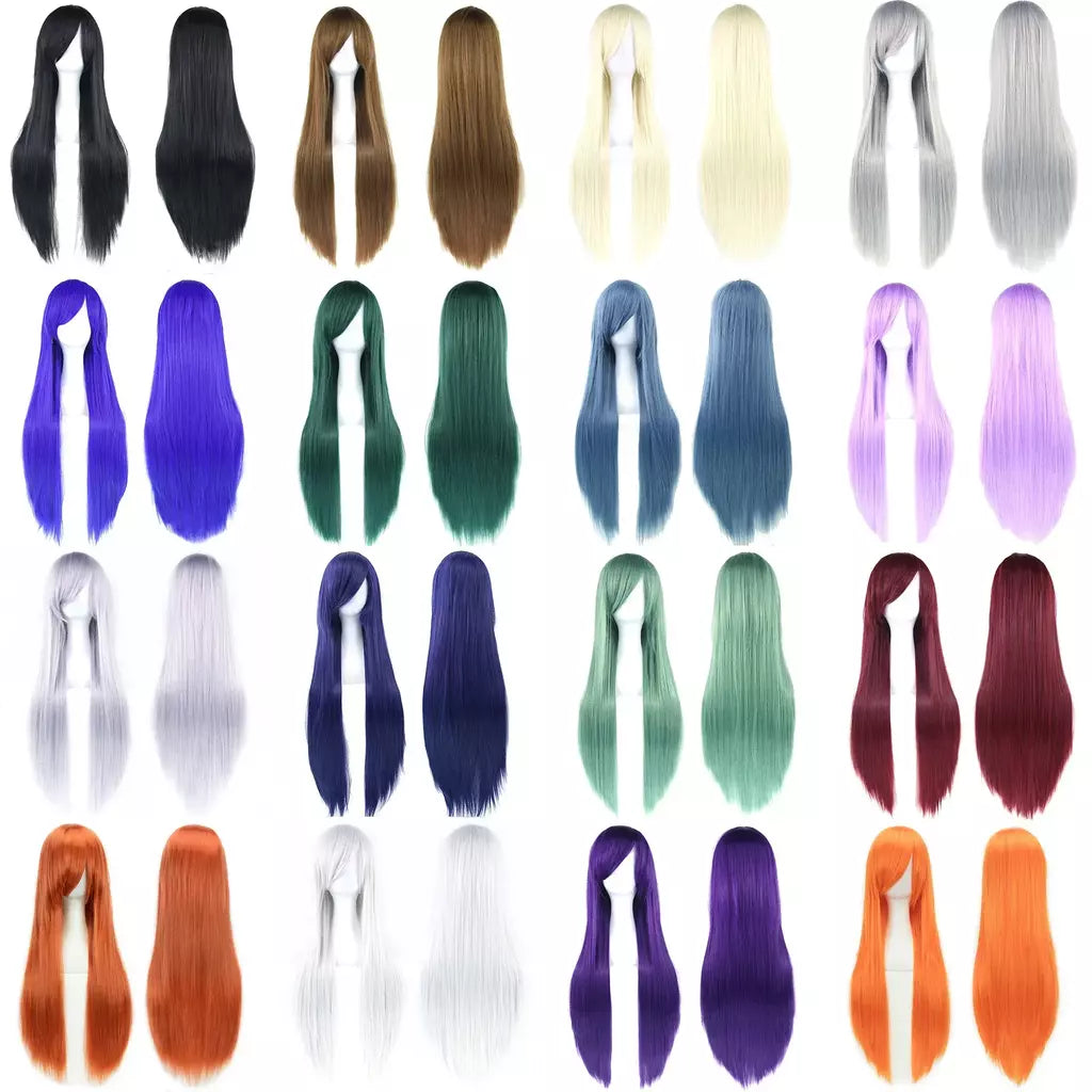80cm longo cabelo sintético branco roxo cosplay perucas festa cabelo preto para mulheres peruca reta peruca
