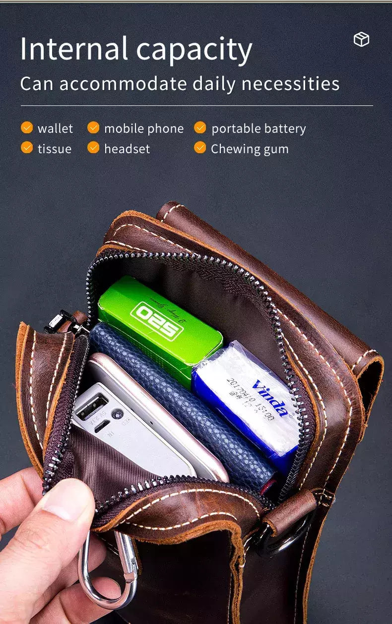 BULLCAPTAIN-Pacotes de Cintura de Couro Genuíno para Homens, Cinto Casual, Bolsa de Telefone Móvel 100% Couro Pequena Bolsa de Ombro
