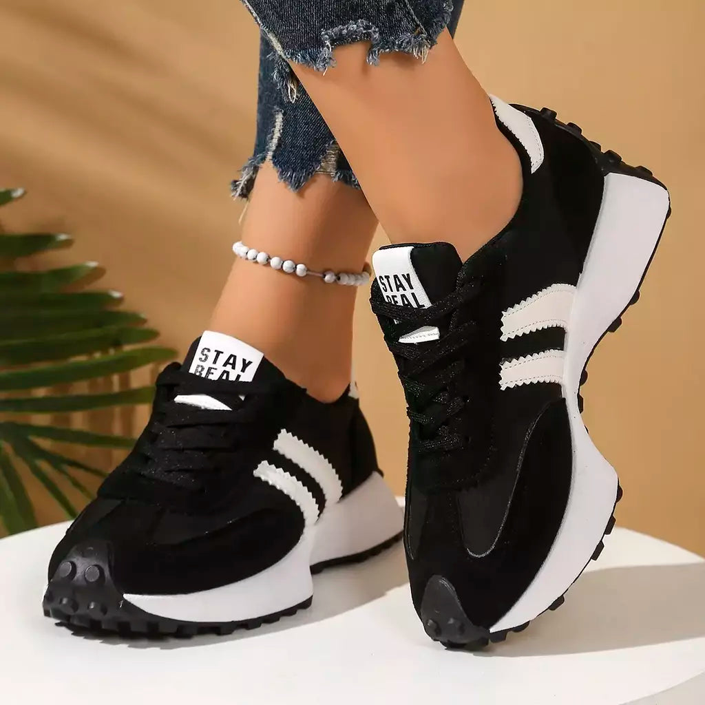 Moda novo estilo elegante rendas até sapatos casuais femininos primavera/outono dedo do pé redondo sola grossa anti deslizamento sapatos esportivos confortáveis