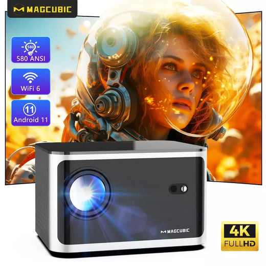Magcubic foco automático hy350 android 11 4k hd 1920*1080p wifi6 580ansi allwinner h713 32g controle de voz bt5.0 projetor de cinema em casa
