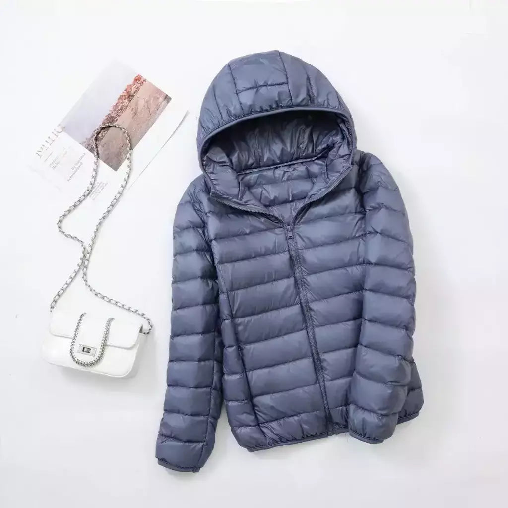 Casaco fino leve com capuz de pato para mulheres, casaco curto fino, streetwear quente, branco, plus size, casacos, outono, inverno, 2023