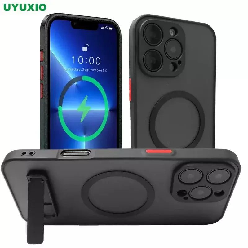 UYUXIO Capa magnética para celular com suporte para iPhone 17 Pro Max Air 16 15 14 Plus 13 12 Mini 11 Capa fosca com suporte