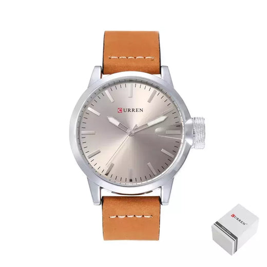 Curren-Relógio Quartz Masculino, Azul, Simples, Negócios, Marrom, Pulseira de Couro, Display Analógico, Relógios de Pulso Masculino, Presente Relógio, Moda, 8208