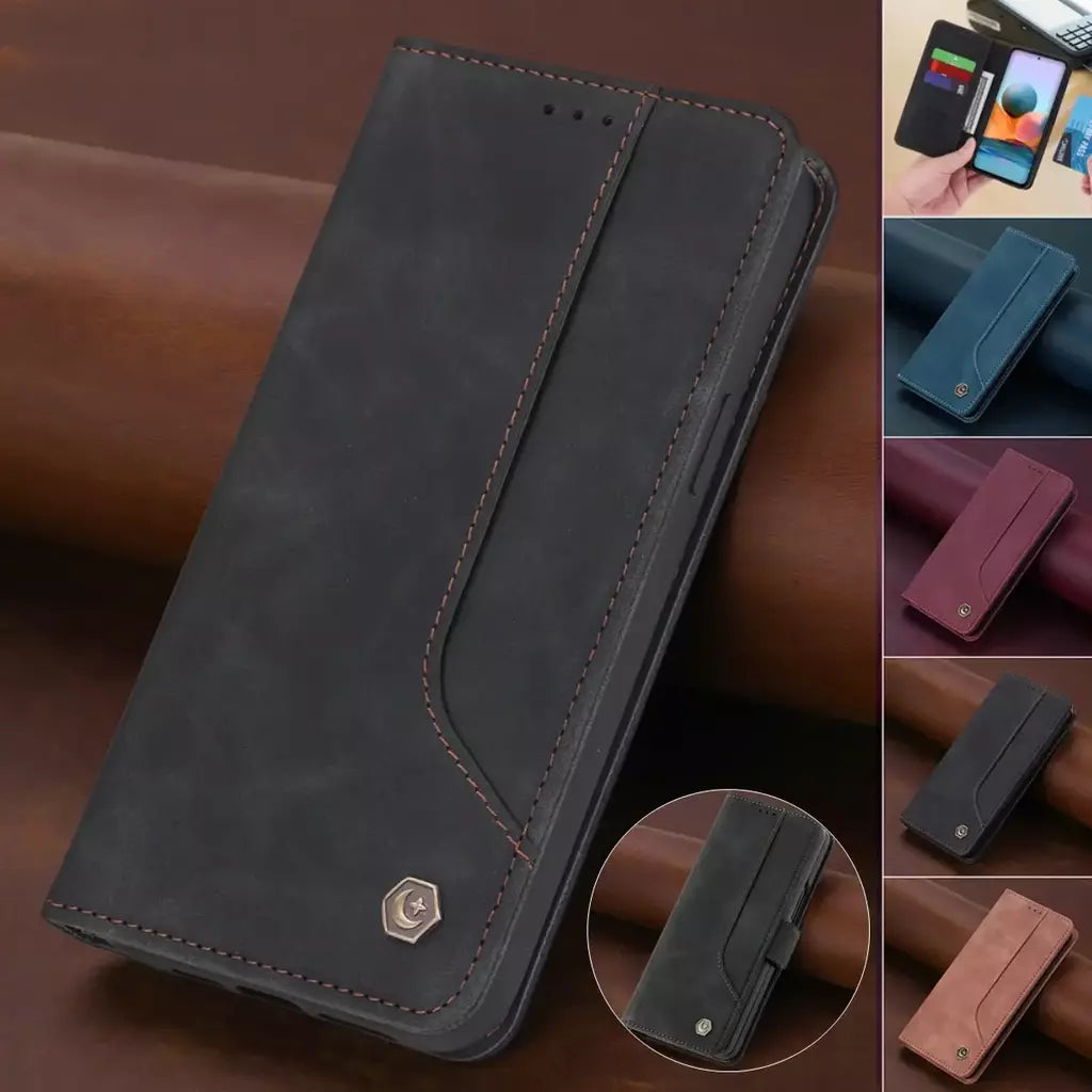 Capa de telefone de couro para Samsung Galaxy S25 S24 Ultra S23 S22 S21 S20 FE S10 Plus Nota 20 10 9 5G Carteira magnética Flip Phone Cover