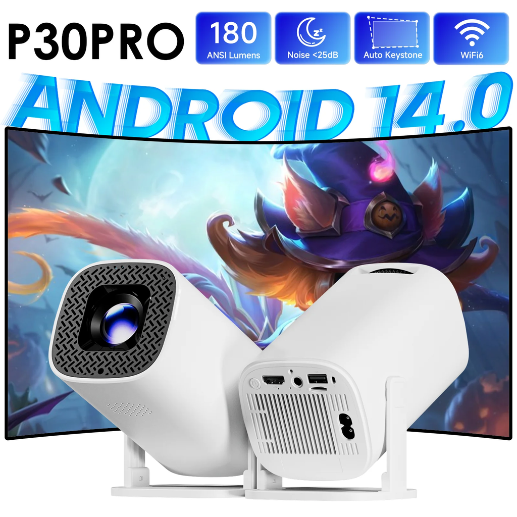 P30 PRO Mini Projetor Inteligente Android 14 WiFi6 BT 5.0 Suporta 4K 1280*720P Vídeo Smart Home Theater Projetor Portátil Ao Ar Livre