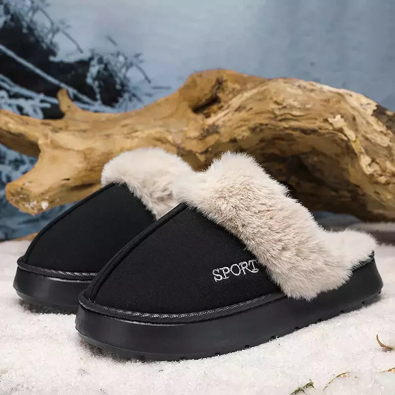 Chinelos de algodão antiderrapante confortáveis para homens e mulheres, sapatos de pelúcia quente para casa, interior, exterior, quarto, inverno