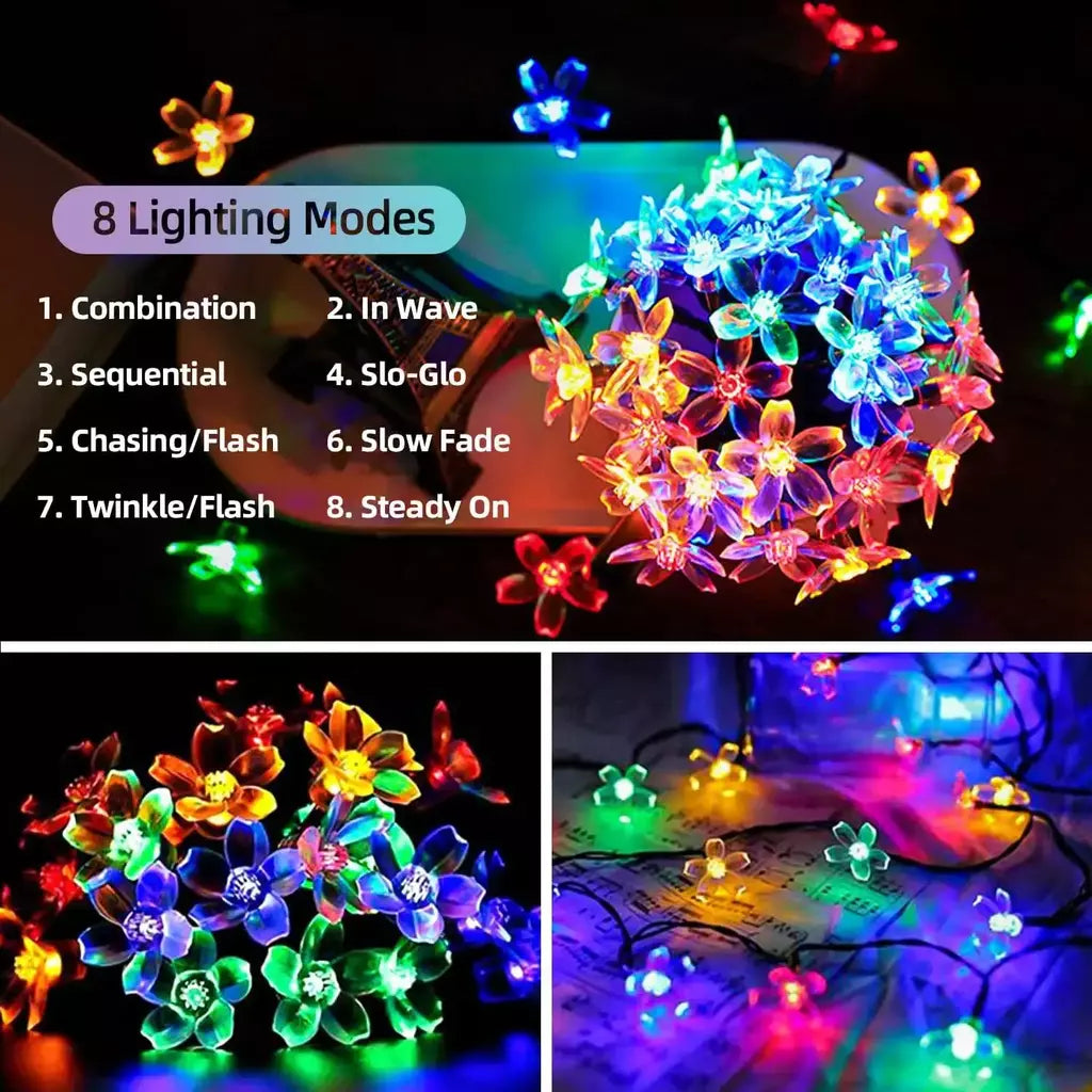 Led solar luzes da corda flor de cerejeira guirlanda luzes ao ar livre solar jardim pátio decoração luzes natal festa de casamento decoração