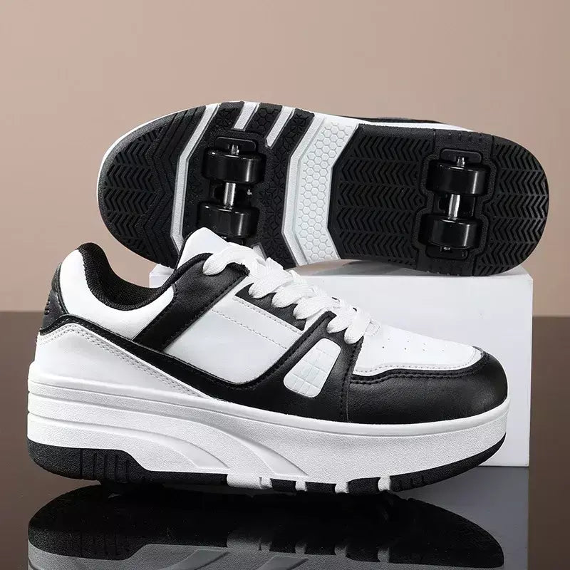Sapatos de rolo de quatro rodas meninos meninas sapatos de caminhada casuais esportes ao ar livre slide e psiquiatra estudantes da escola polias sapatos tênis