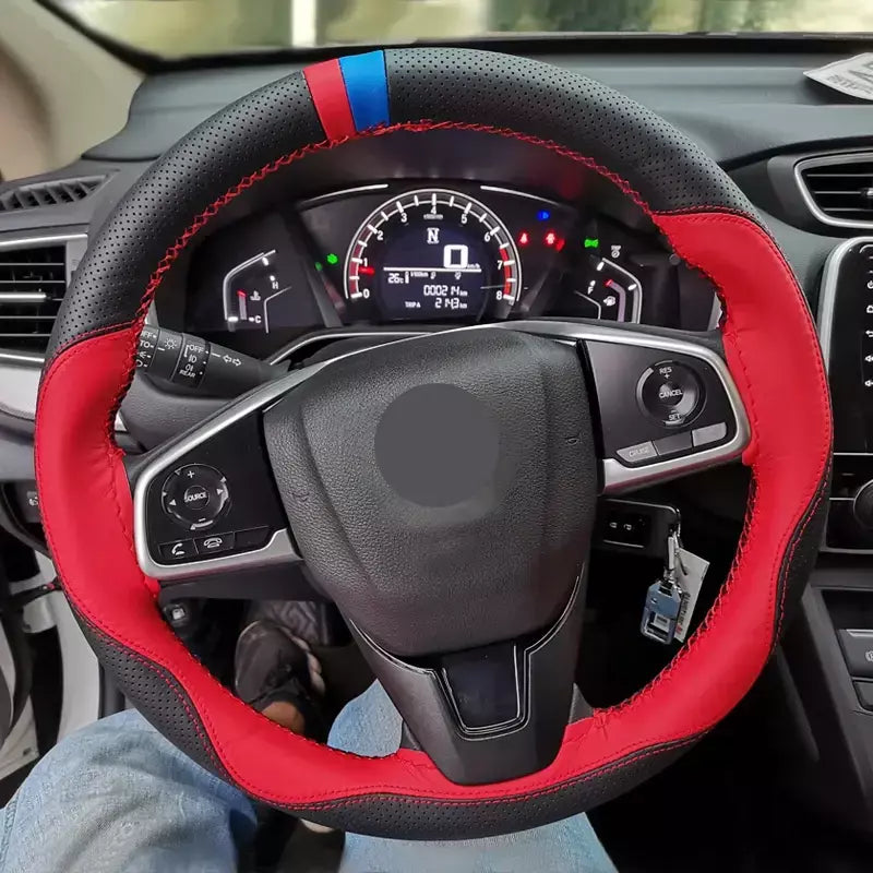 Capa trançada universal para volante de carro, 38cm, agulhas e linha, couro de microfibra macio, textura diy, acessórios automotivos
