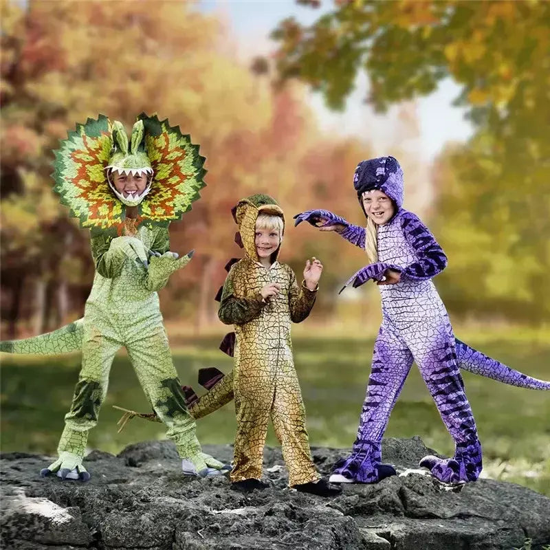 Halloween crianças trajes de dinossauro mundo t-pirannosaurus cosplay macacões palco festa cos ternos para crianças presentes de natal