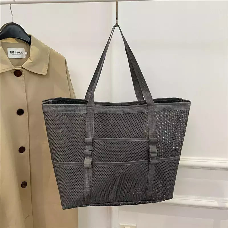 Bolsa de praia de malha portátil para mulheres, maquiagem, bolsa de lavagem, organizador de banho, Shopper Totes, verão